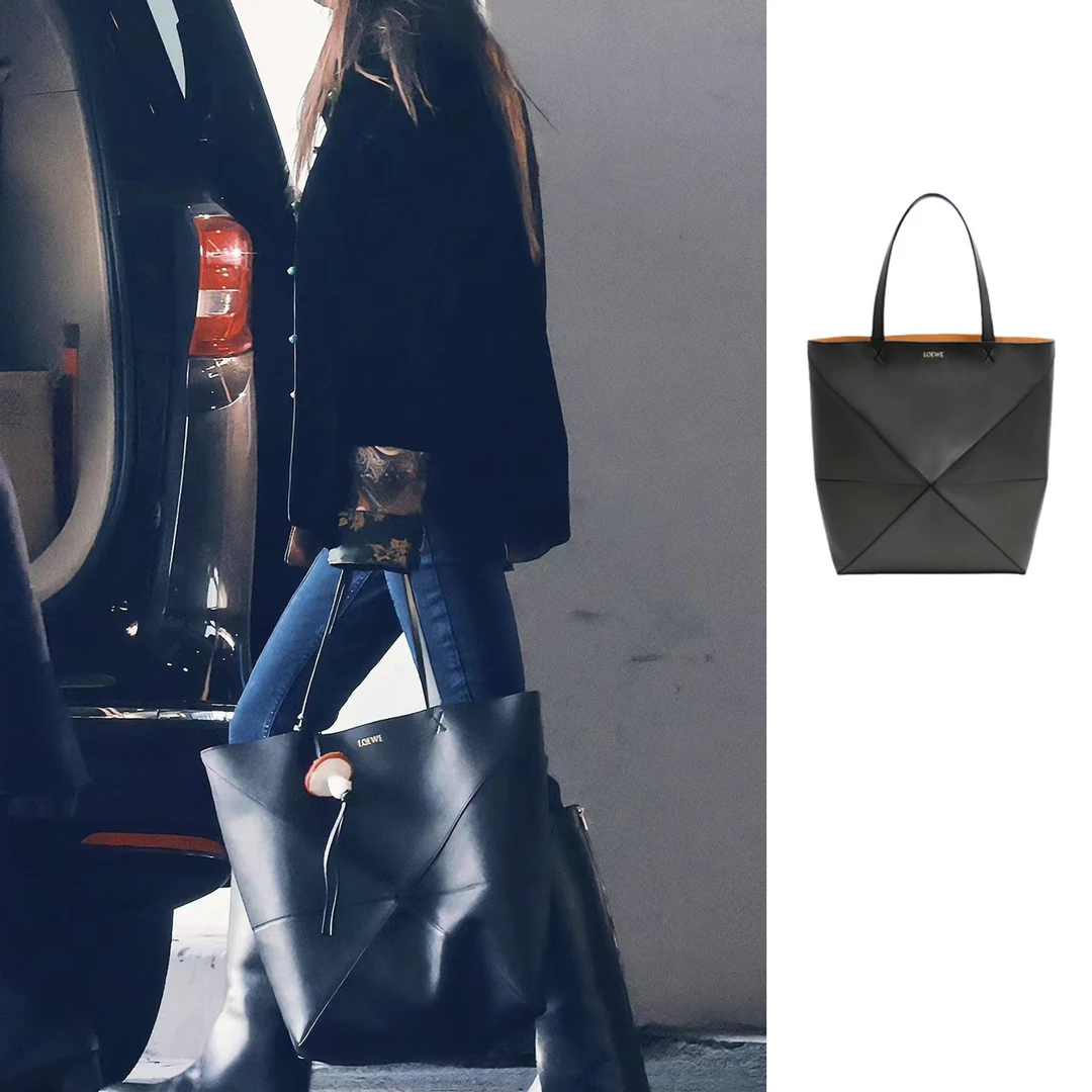 全新未使用 LOEWE/罗意威 杨幂同款 黑色特大号手提包PUZZLE FOLD