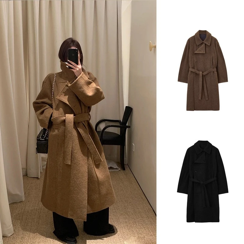 全新未使用 LEMAIRE 长款不对称系带呢毛大衣 CO1064-LF504