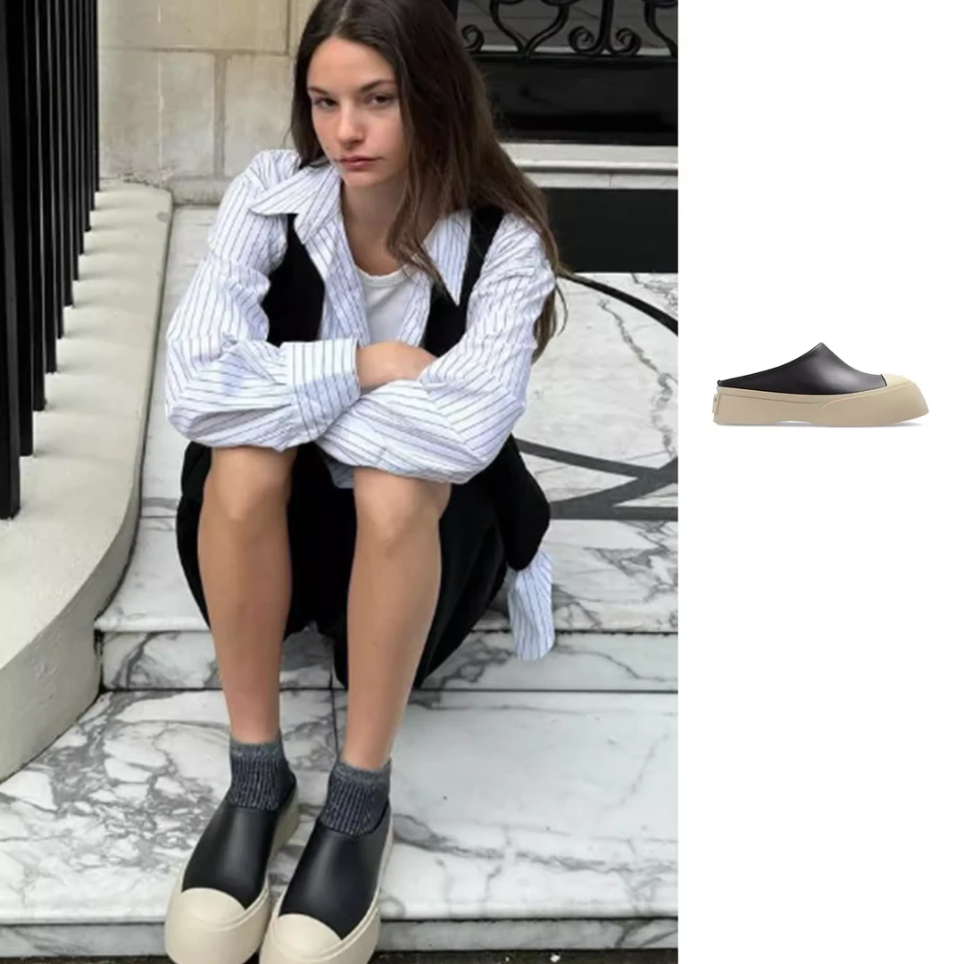 全新未使用 MARNI 黑色PABLO厚底一脚蹬拖鞋