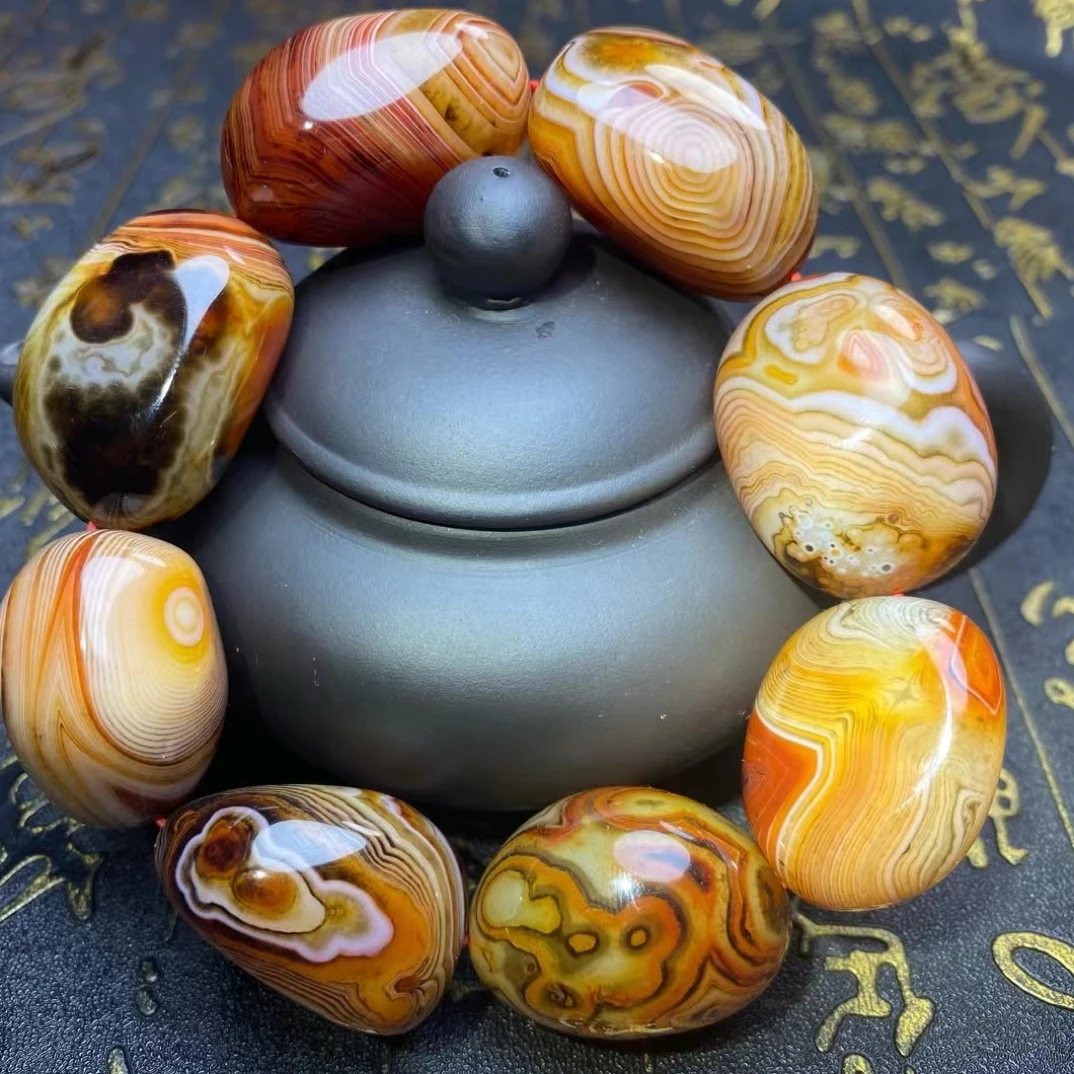 天然缠丝玛瑙原石随形手链，珠径约23mm，多样性发