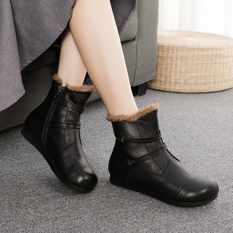 秋冬马丁靴皮靴女靴真皮皮鞋加绒女士短靴冬季百搭女鞋软底靴子女