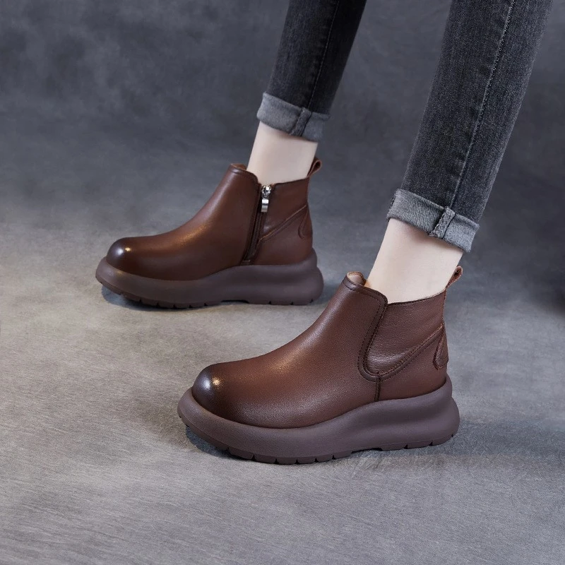 秋冬款女士短靴百搭靴子软底女鞋加绒保暖女靴真皮马丁靴小众鞋子