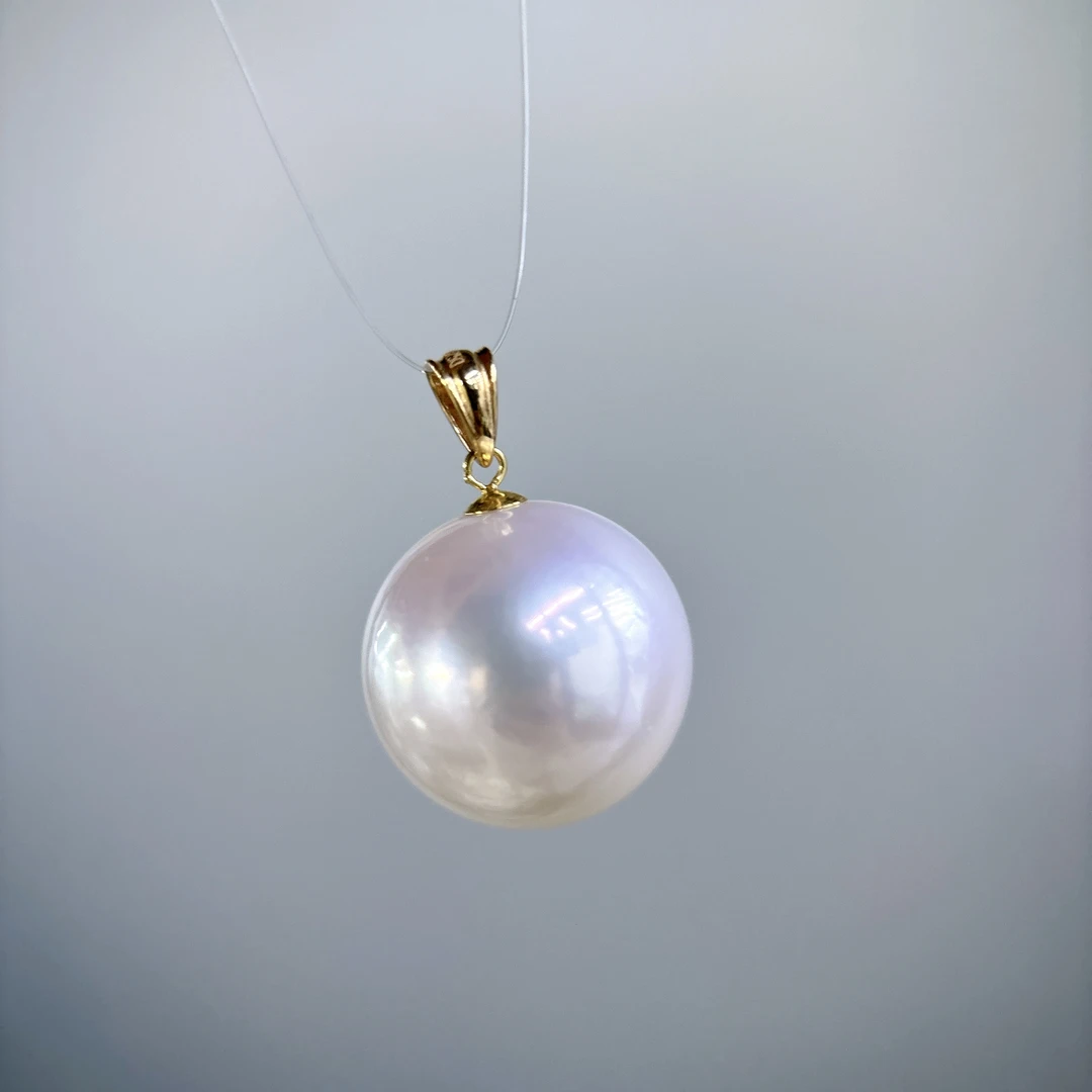 【王公子】18k金加厚瓜子扣/镜面强光百搭白珠吊坠/14-15MM