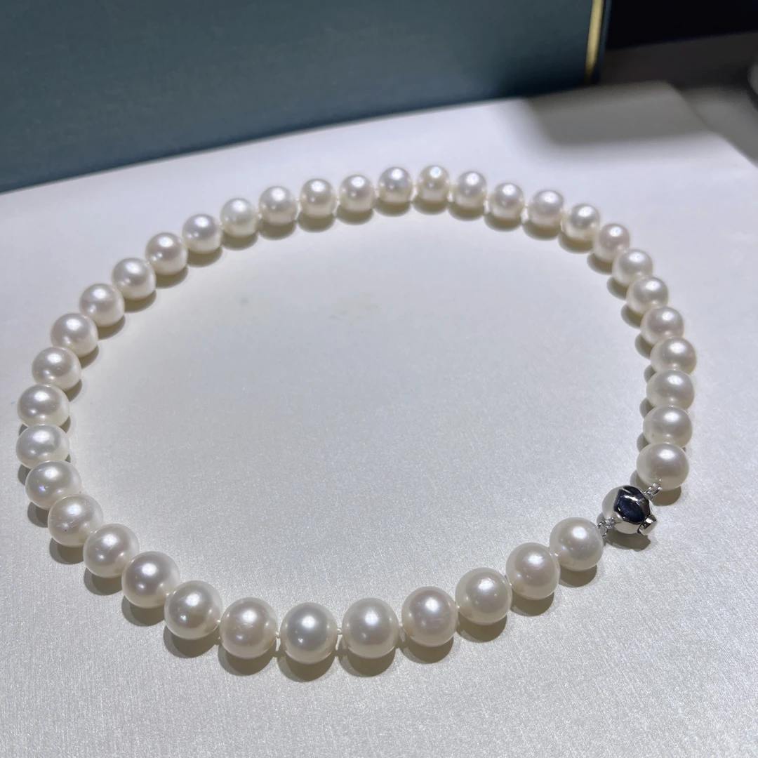 【柏谷臻藏】“专柜收藏级”淡水白珠无核全珠项链/10-12MM/s925银