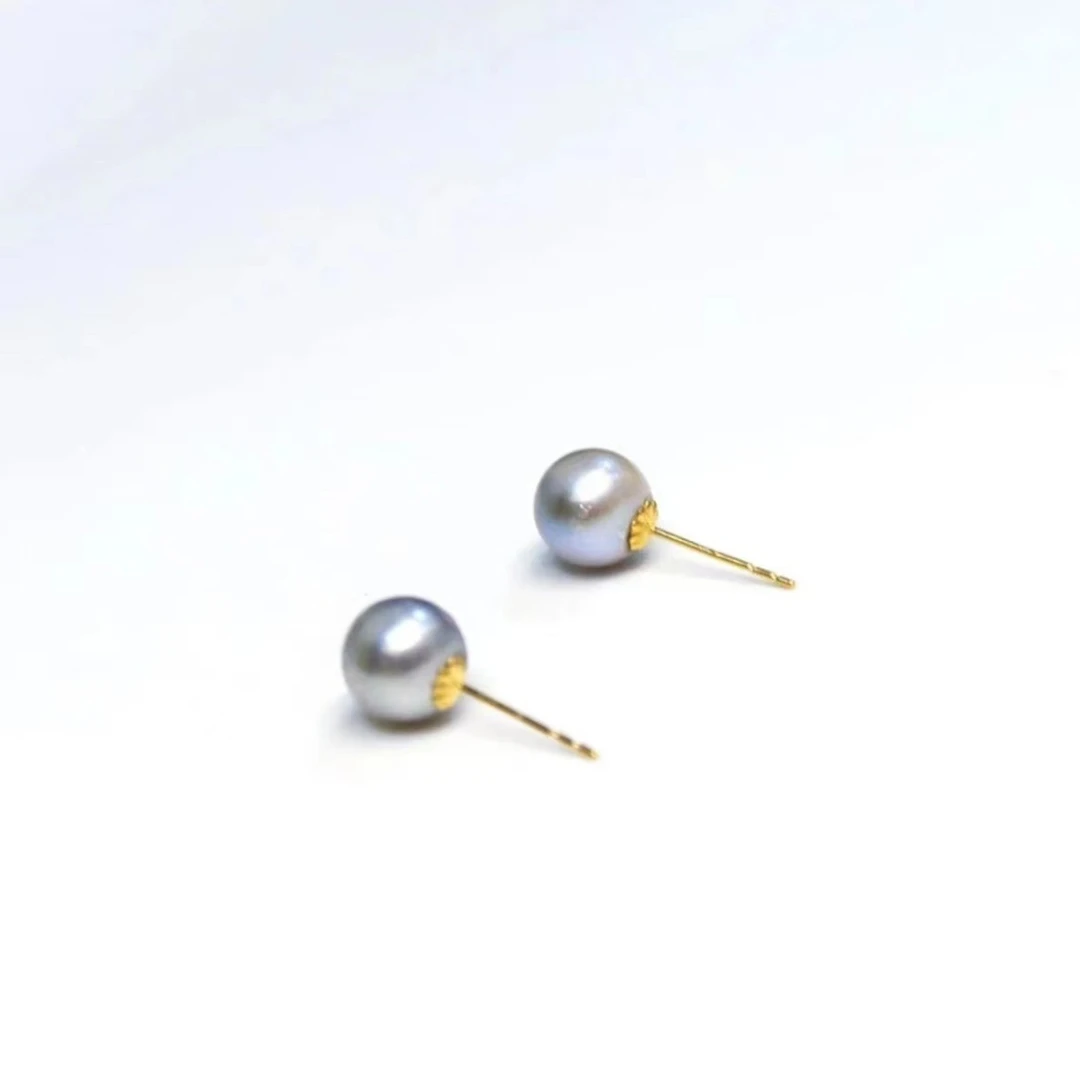 【柏谷专属】Au750/海水珍珠/真多麻耳钉/7-8MM