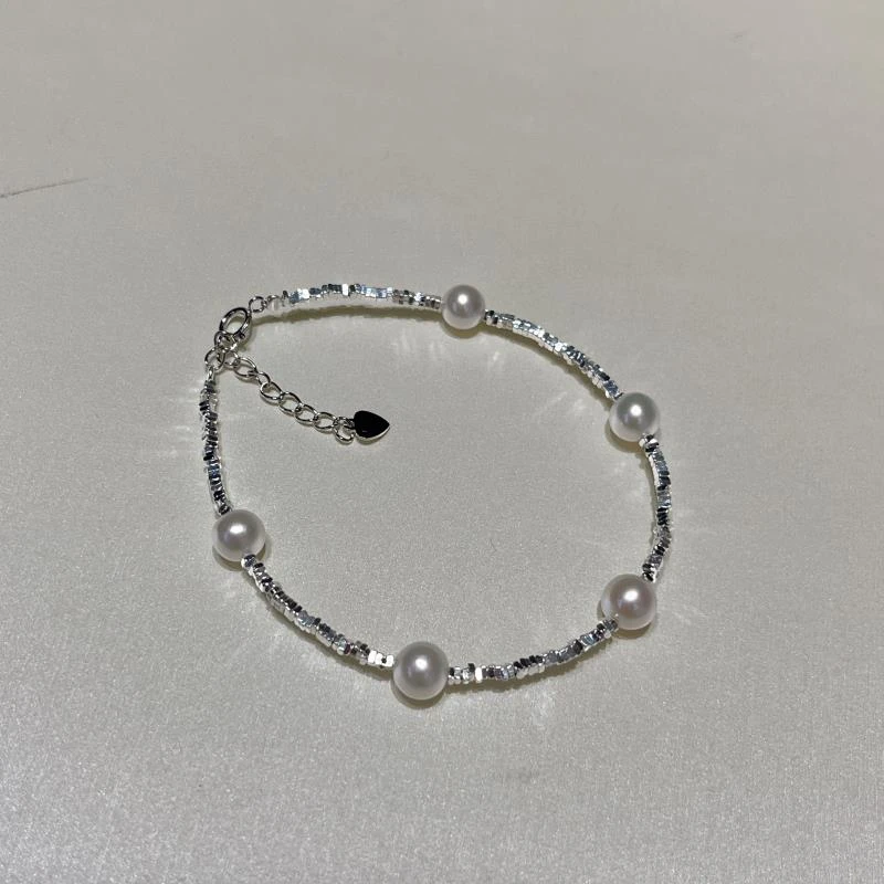 【王公子】S925银/淡水珍珠/白珠碎银漫天星手链/5.3-6.3MM