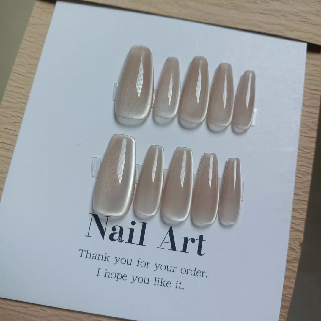 白开水猫眼手工穿戴甲侧光高级感十足日常百搭显白美甲假指甲片