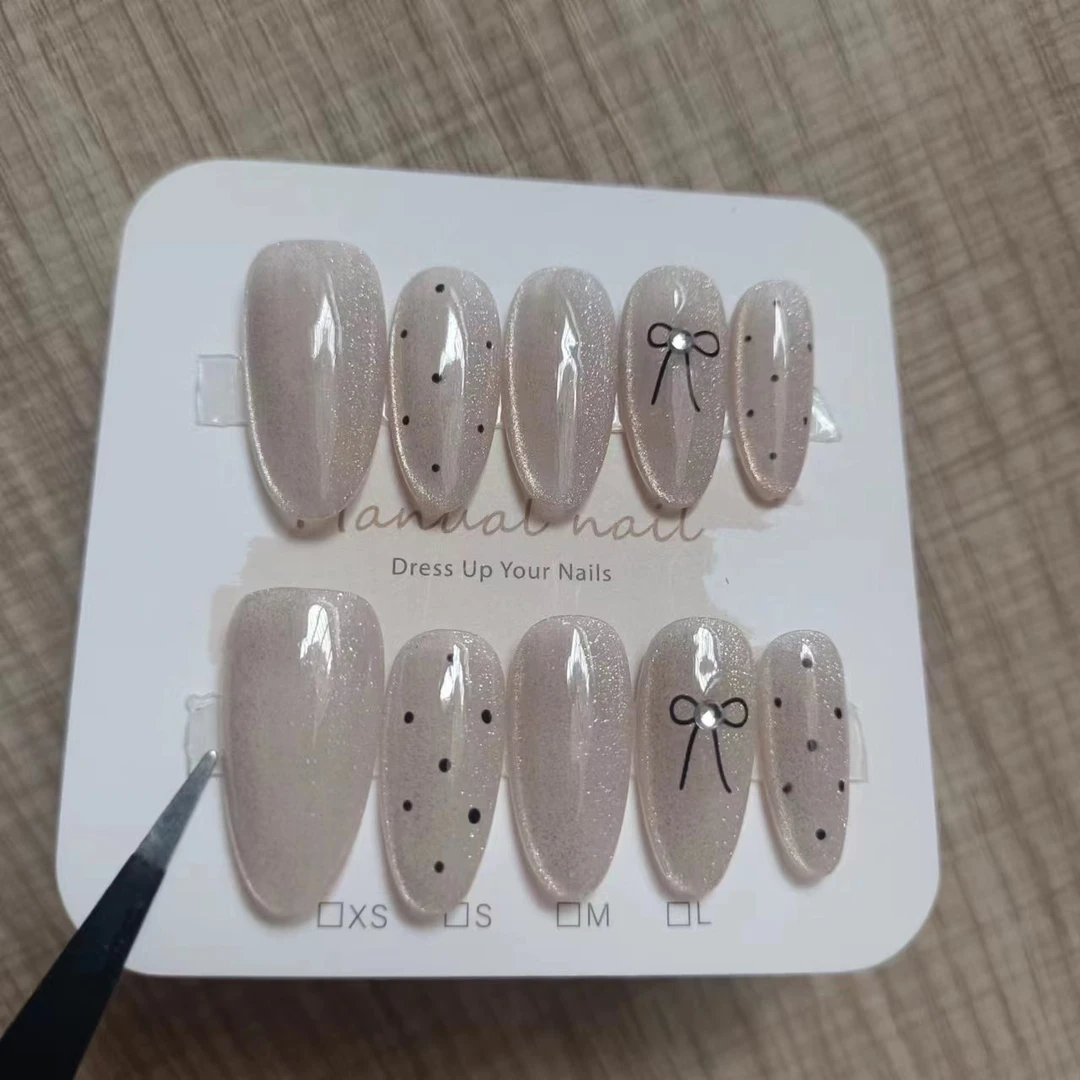 夏日镜面猫眼显白波点纯手工穿戴甲纯欲气质美甲片