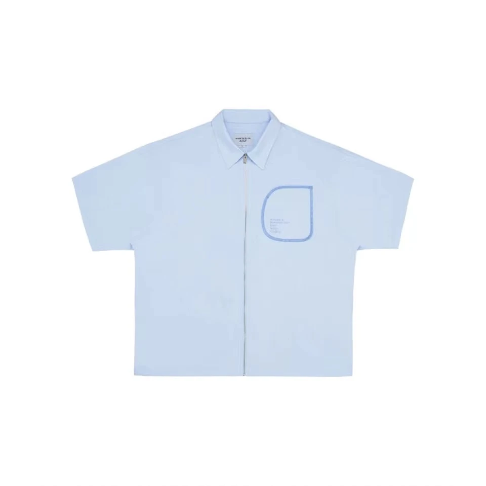 清ADLV浅蓝半袖衬衫2码口袋装饰短袖衬衫 男女同款 蓝色474