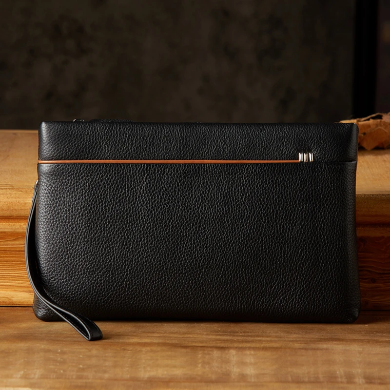 手工真皮男士手拿包商务休闲手抓包质感头层牛皮横款手拎包信封包