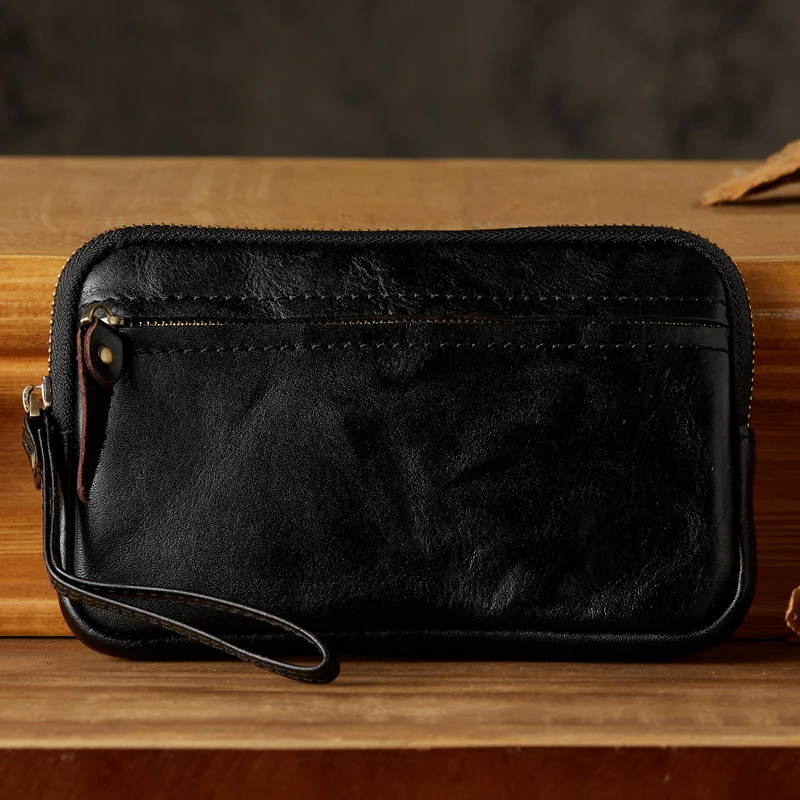 手工原创男士真皮手机包复古个性植鞣牛皮多功能零钱包休闲手拿包