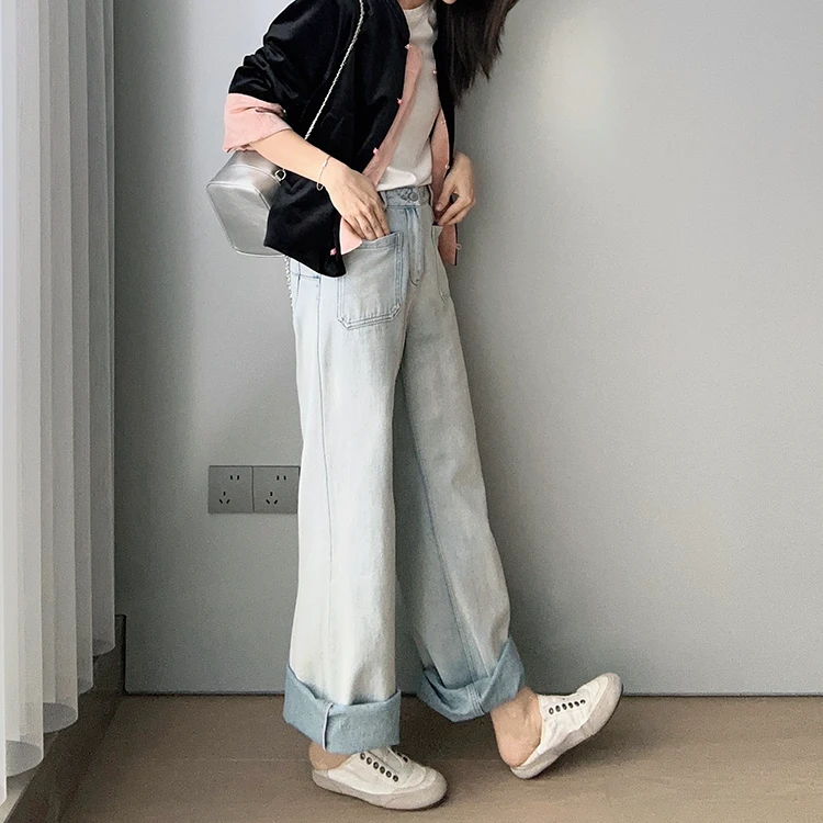 美洋MEIYANG去油牛仔裤【60系列】阔腿裤格雷系显瘦 复古薄款宽松