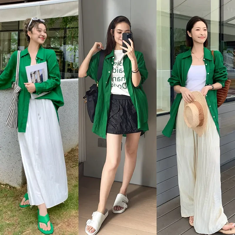 【现货】美洋MEIYANG麻麻衬衫法式度假_文艺气质通勤休闲长袖