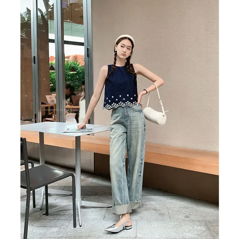 美洋MEIYANG浅海牛仔裤【60系列】丹宁砂洗复古宽松直筒裤百搭春夏