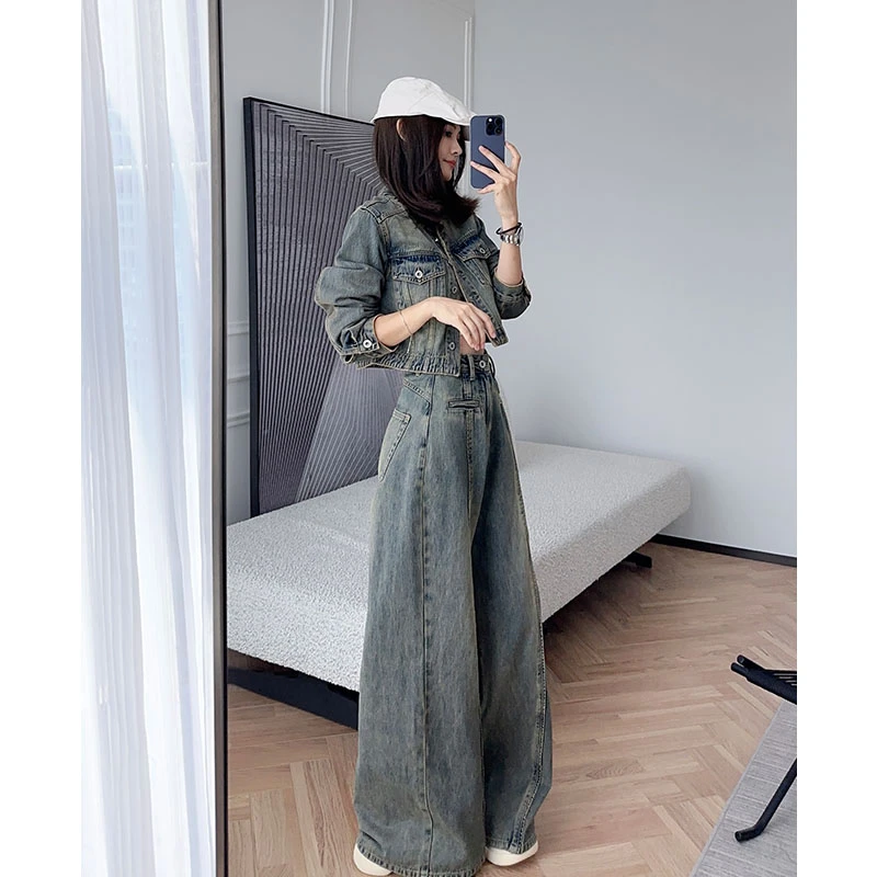 【现货】美洋MEIYANG西城故事牛仔套装宽松废土风炒沙复古高腰套装