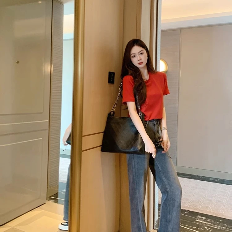 【现货】美洋MEIYANG盛夏醋酸t恤简约柔软丝滑圆领短袖上衣小众休闲