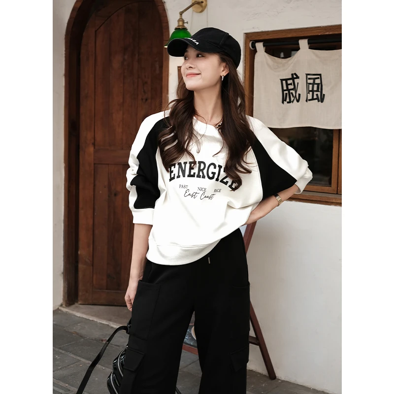 【现货】美洋MEIYANG星际卫衣美式复古加绒撞色字母休闲长短版上衣