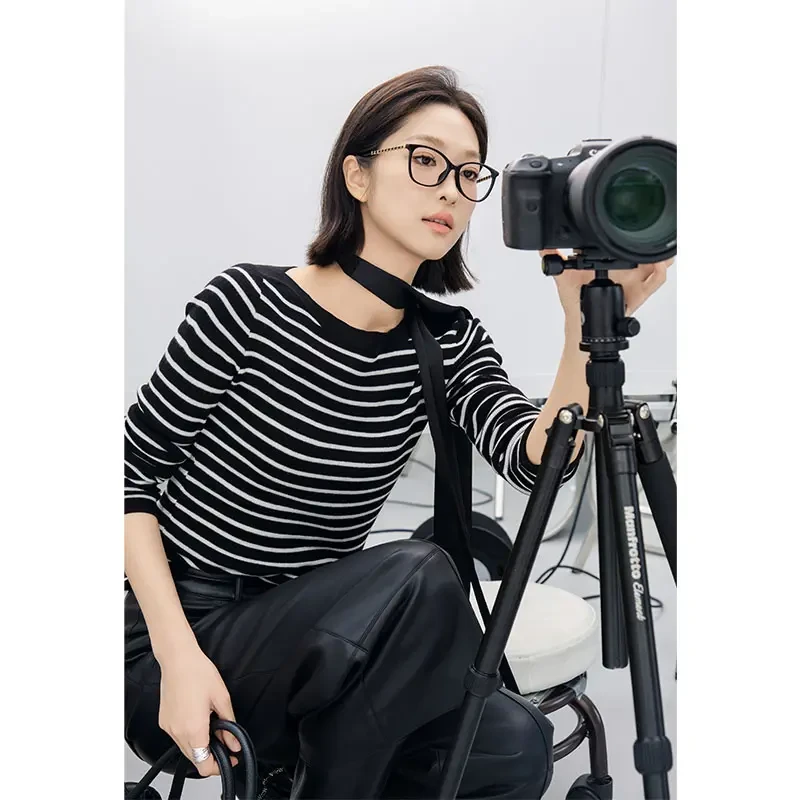 【现货】美洋MEIYANG菲比条纹衫真丝羊绒混纺一字领显瘦长袖针织衫