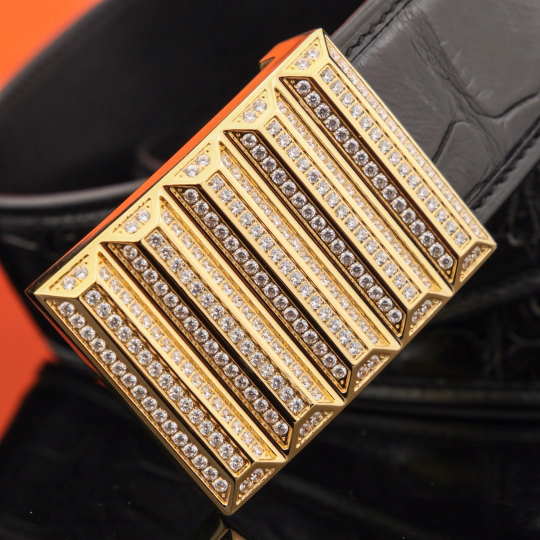 史蒂芬豹头鹰头包边真鳄鱼皮男士皮带镶钻算盘扣高档真皮百搭腰带