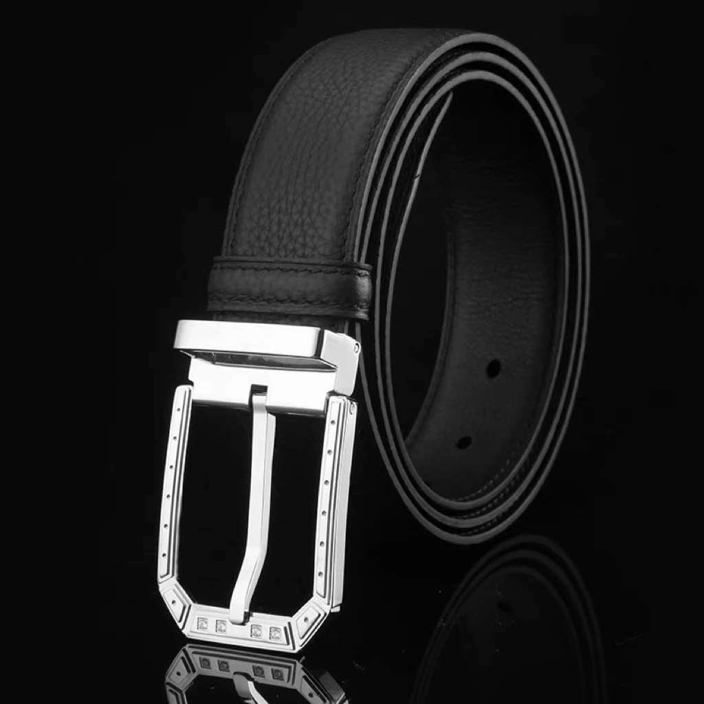 史蒂芬豹头鹰头镶钻针扣头层牛皮高档男士裤带皮带高档优雅腰带男
