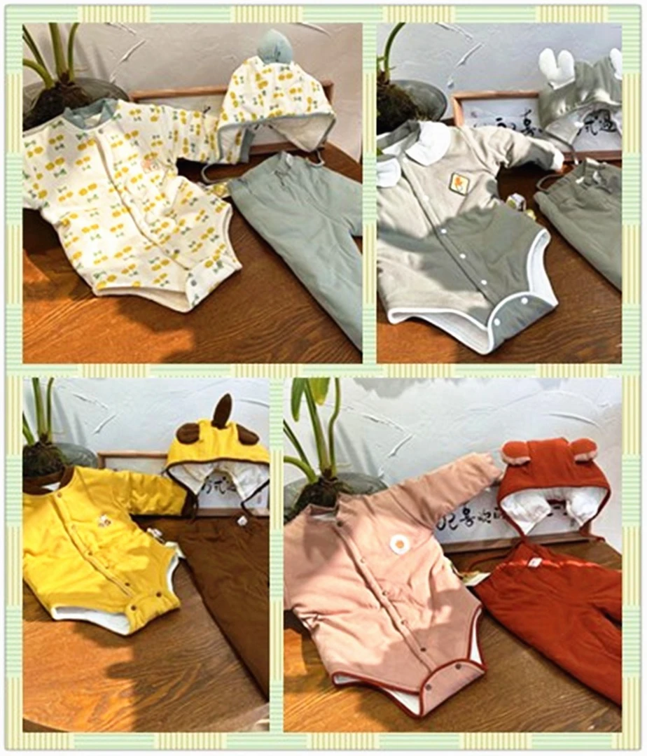 原创薄棉包屁衣三件套带帽手工棉品婴儿时尚居家内搭外穿薄棉舒适