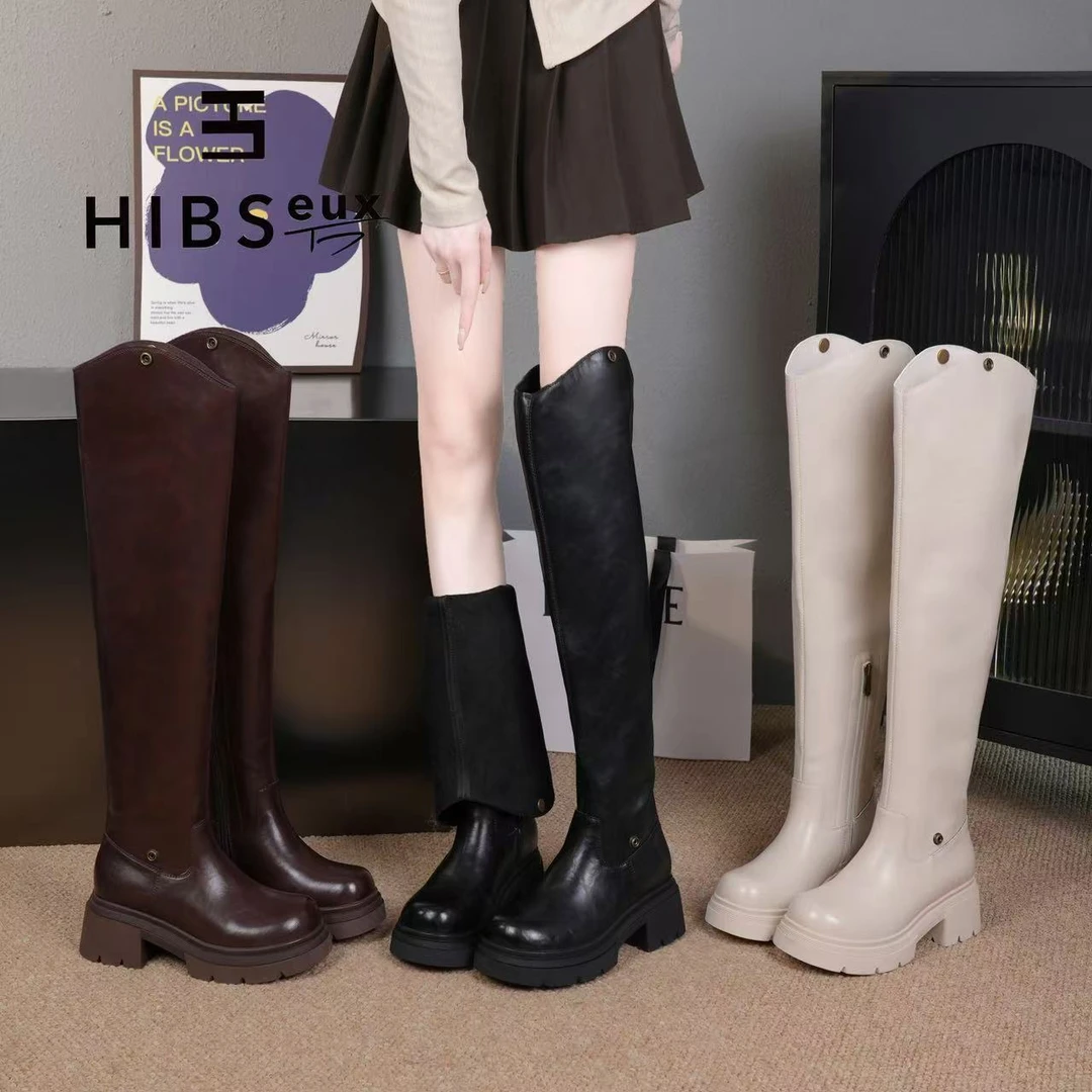 Hibseux/槿奢2024冬季新款小众设计款三穿过膝长靴厚底女靴HF067