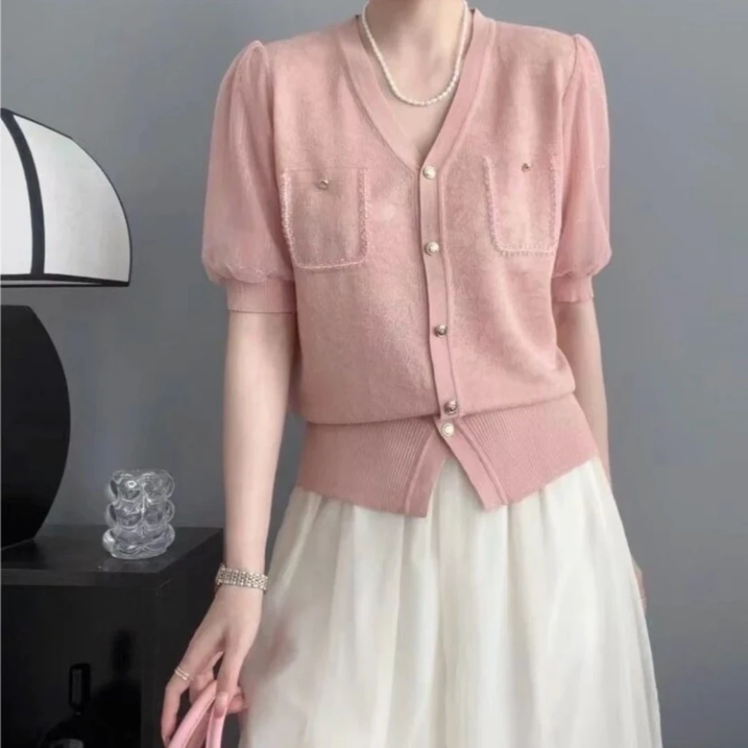 【定制大码女装80-200斤】气质温柔显瘦甜美减龄V领开衫上衣款1710