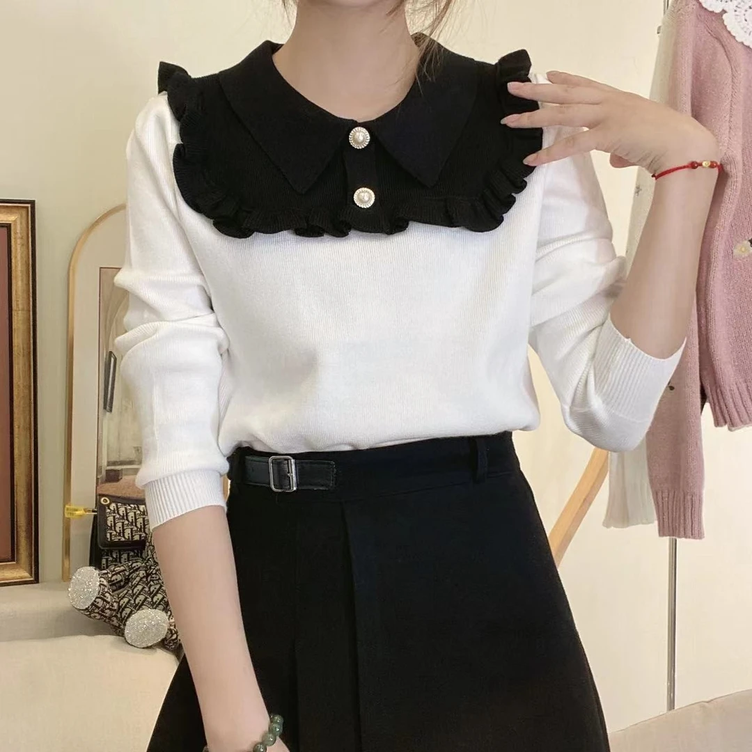 【精选大码80-200斤】显瘦减龄拼色娃娃脸上衣女1291