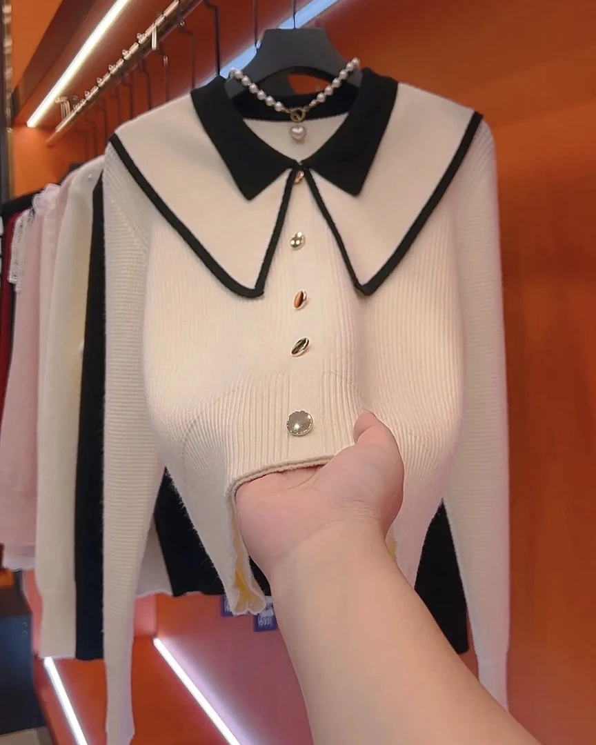 【定制大码女装80-200斤】小香风娃娃领洋气时尚百搭秋冬针织衫2031