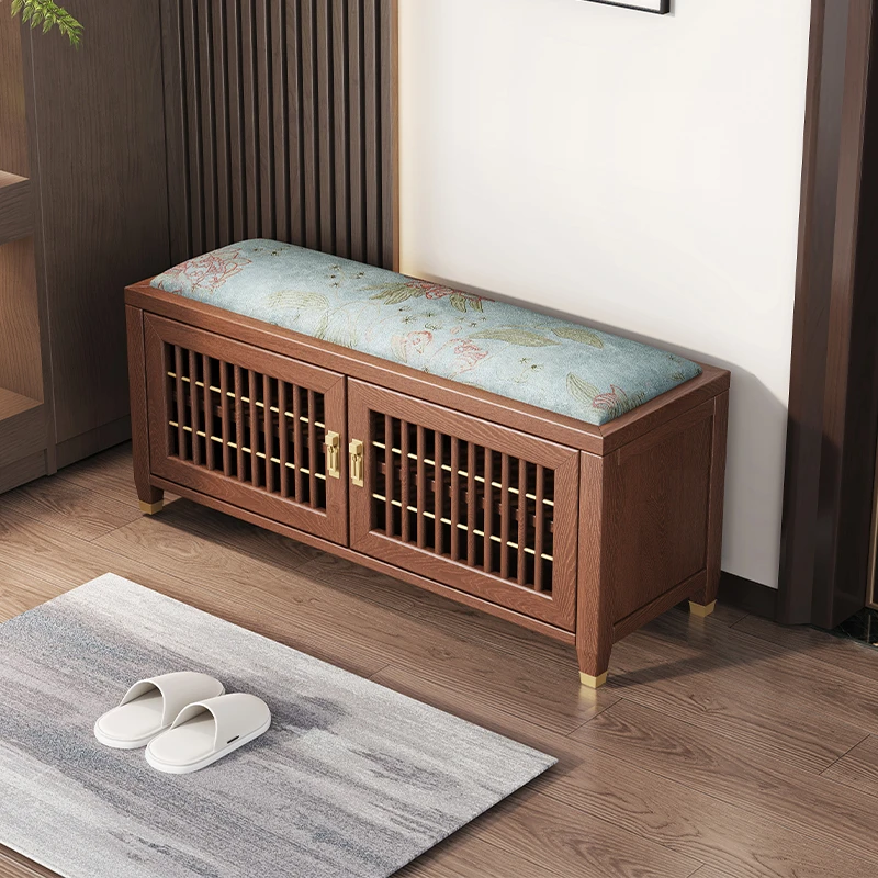 新中式换鞋凳家用门口全实木穿鞋凳沙发凳储物凳布艺软包鞋柜凳子