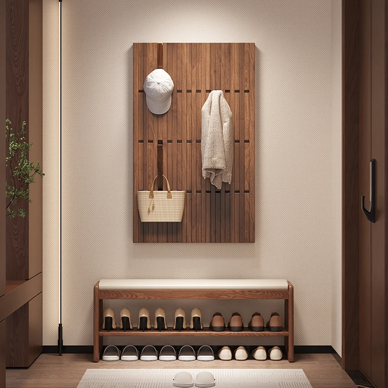 包安装原木钢琴键挂衣架玄关全实木壁挂上墙省空间入户衣帽置物架