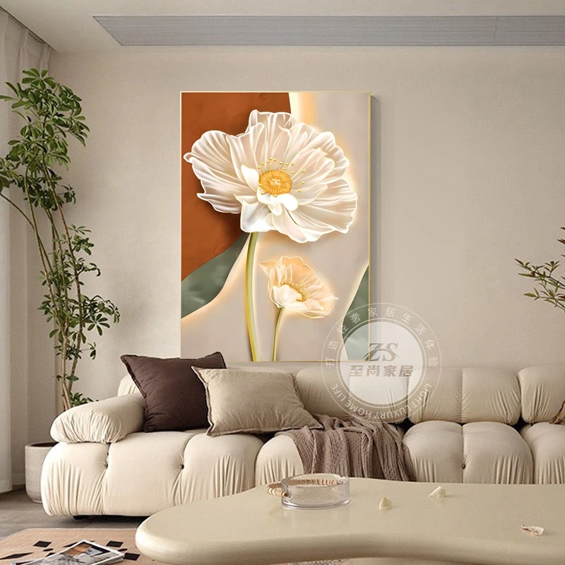 现代简约客厅晶瓷钢化平面装饰画沙发墙壁玄关轻奢奶油风软装搭配