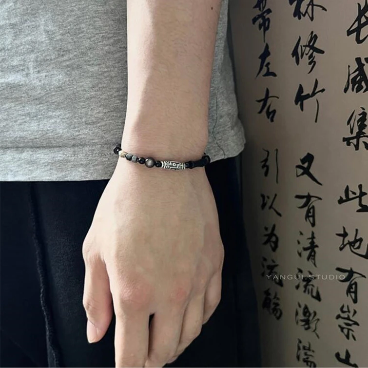 铜合金手链 藏符仿藏银手链ins简约小众设计复古情侣七夕送礼手串