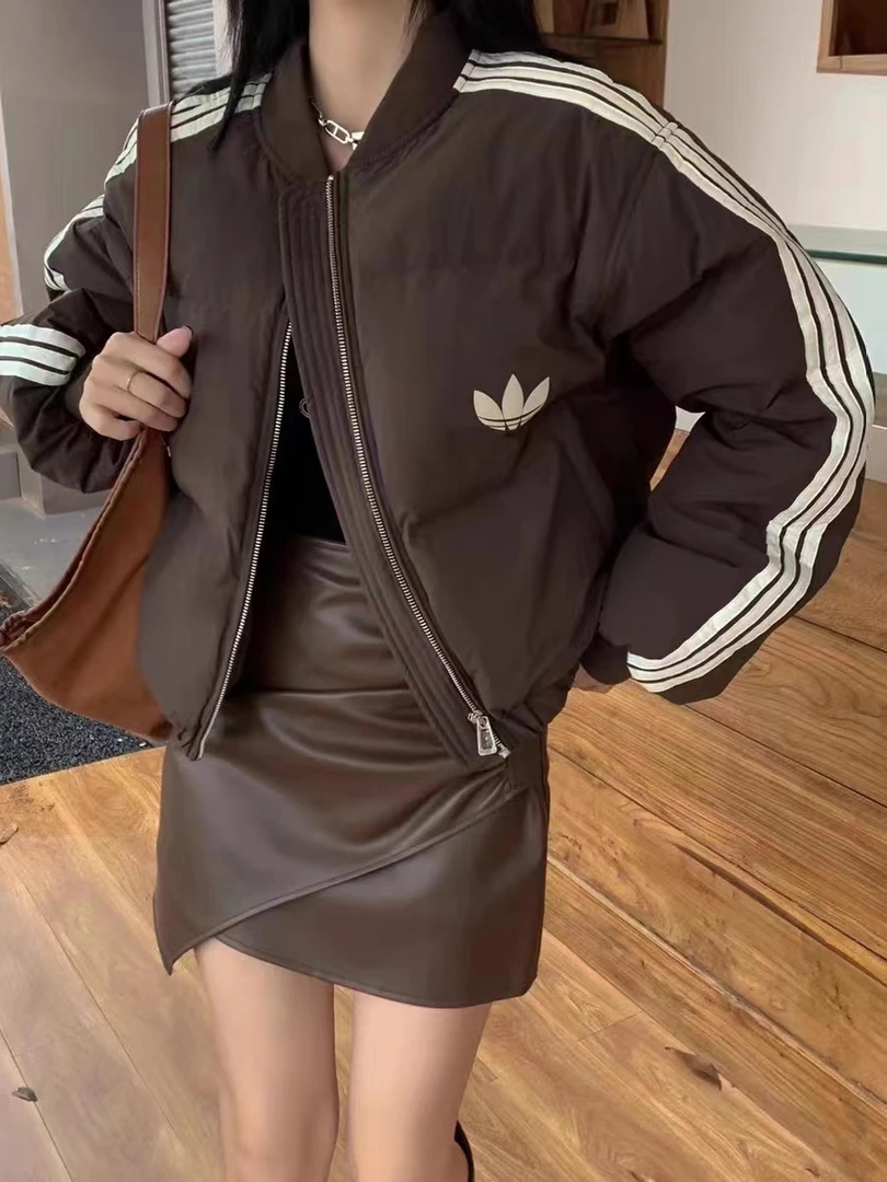 D043-咖色-设计师款-羽绒服白鸭绒短款羽绒服百搭情侣