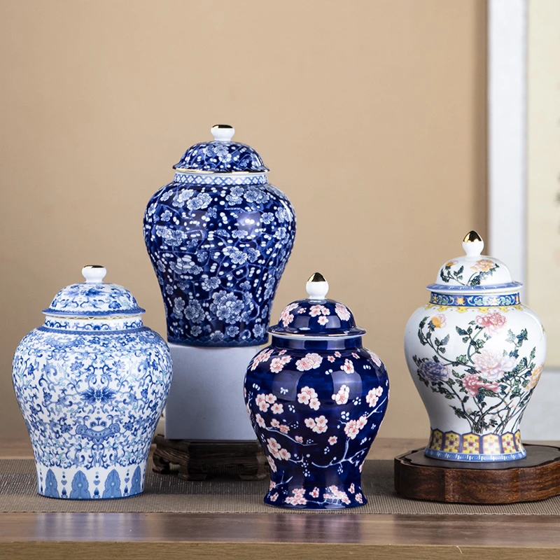 青花将军罐茶叶罐密封罐储物罐一罐多用