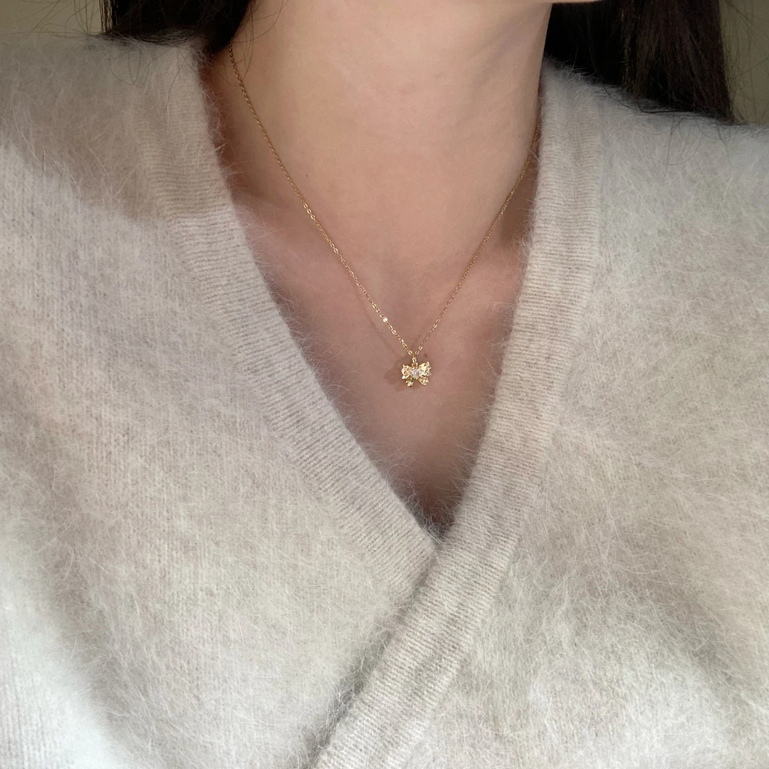 钛钢项链 【希西家】8550微镶金色蝴蝶结精致轻奢小众锁骨链女甜美