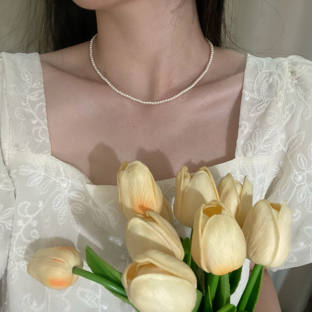 钛钢贝珠项链 8384珠珠素链贝珠法式钛钢轻奢小众ins女