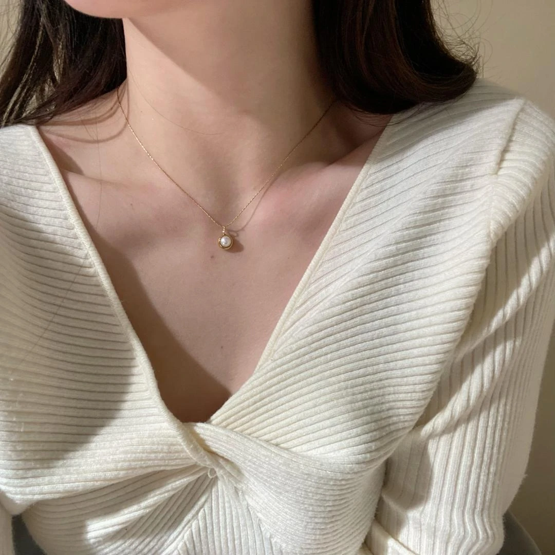 钛钢项链 【希西家】8278法式复古珠珠爱心双面轻奢小众ins百搭女