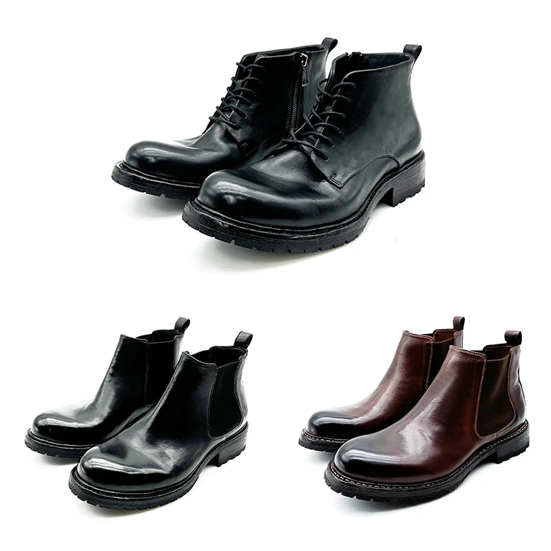 499-重水洗马皮手工马丁靴商务休闲皮鞋男士舒适靴套脚切尔西靴
