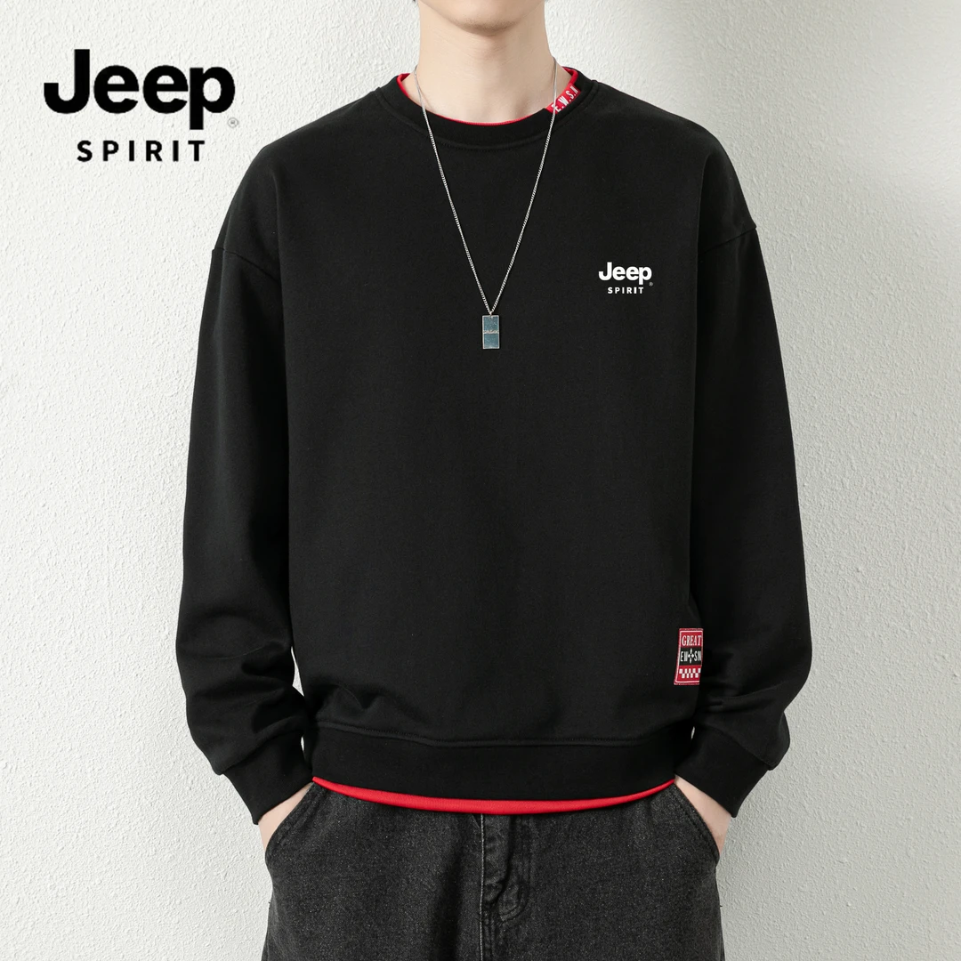 JEEPSPIRIT吉普长袖卫衣男秋冬新款休闲加绒大码圆领T恤套头上衣