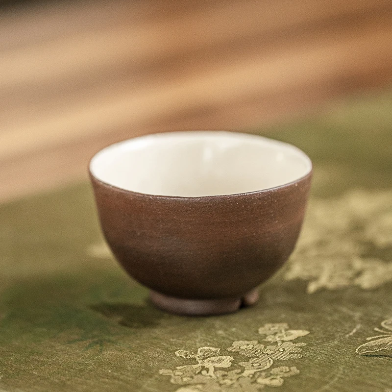 茶诵半斋红粉引圆口杯陶瓷复古色釉手捏50ml