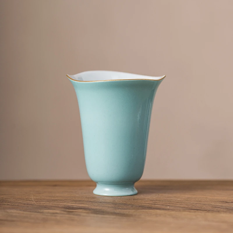 景德镇赋山堂胭脂红荷瓣葵口闻香杯陶瓷主人杯茶杯闻香杯手工家用