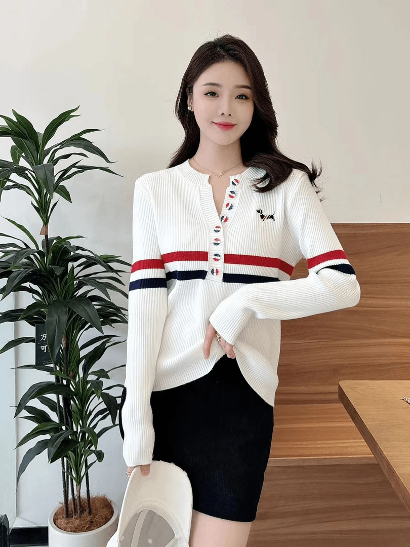 2024秋季新款时尚洋气设计感半开领长袖针织衫