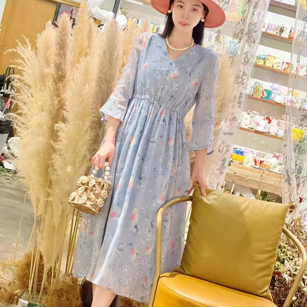 【多米拉】早秋新款连衣裙樱浅蓝修身显瘦时尚师款连衣裙收25022