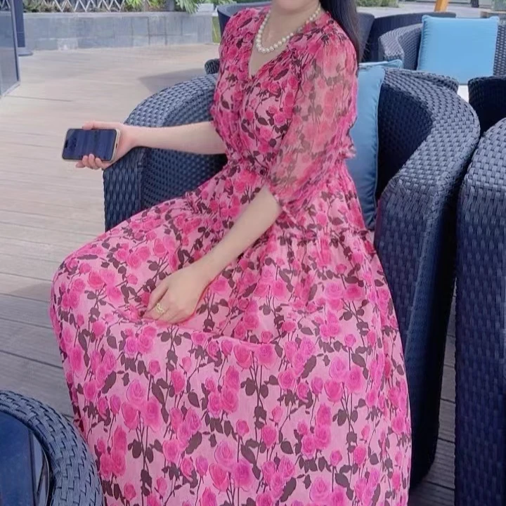 【多米拉】12024蔷薇之恋桑蚕丝宽松连衣裙气质时尚春夏修身碎花