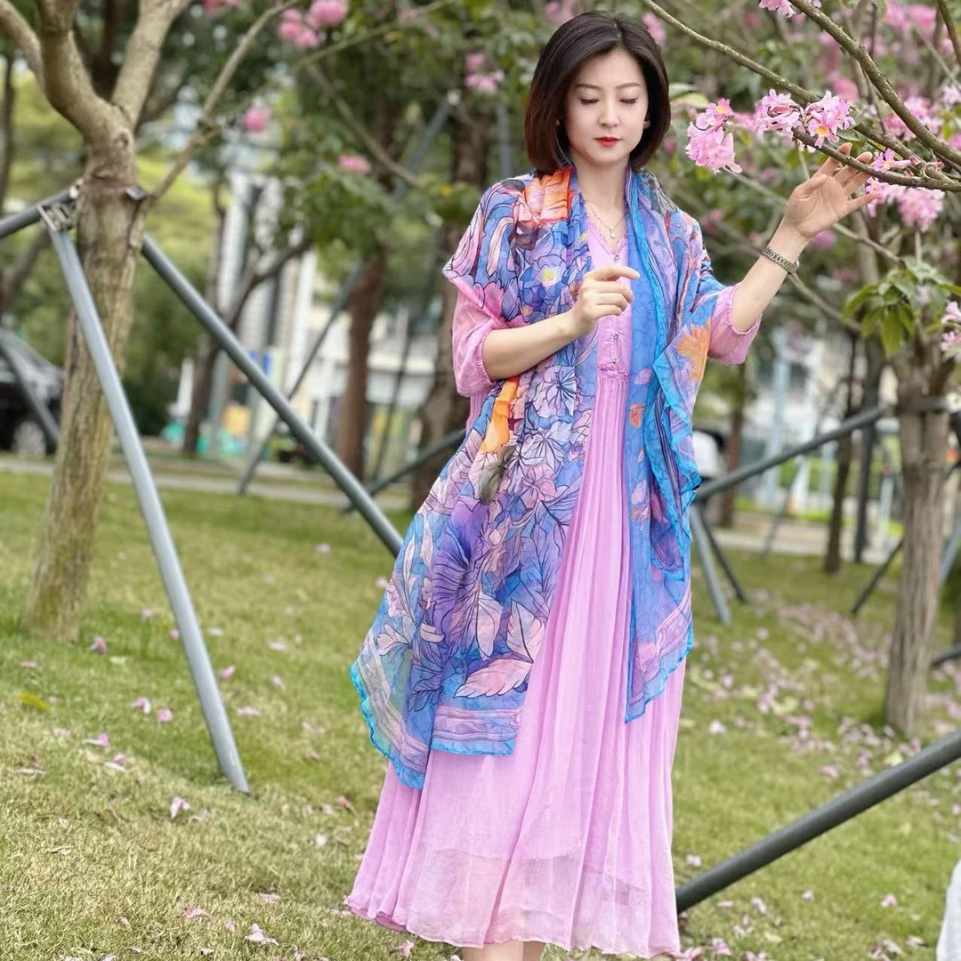 【多米拉】03724春夏新款桑蚕丝连衣裙时尚气质抽绳洋气度假风高贵