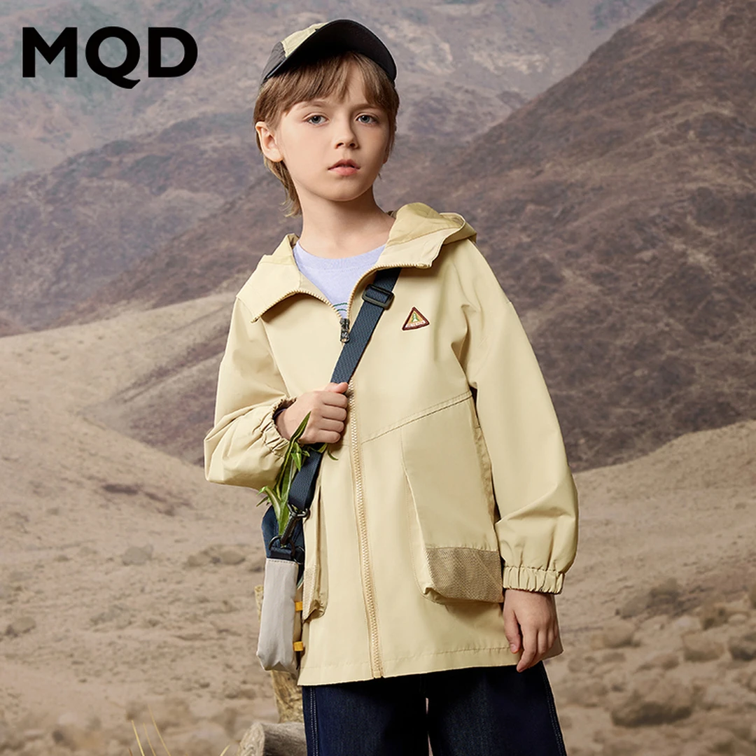 MQD童装儿童24秋季新品潮酷休闲户外露营连帽外套9643W0805