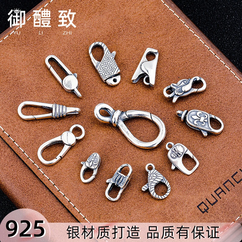 925银银制品 925纯银复古个性连接扣头DIY手工饰品配件弹簧扣男士