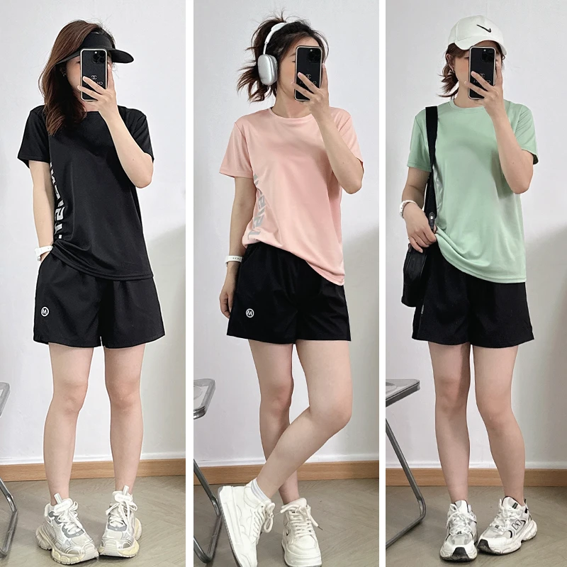 夏季冰丝短袖宽松运动套装女学生跑步薄休闲速干短裤健身服高能感
