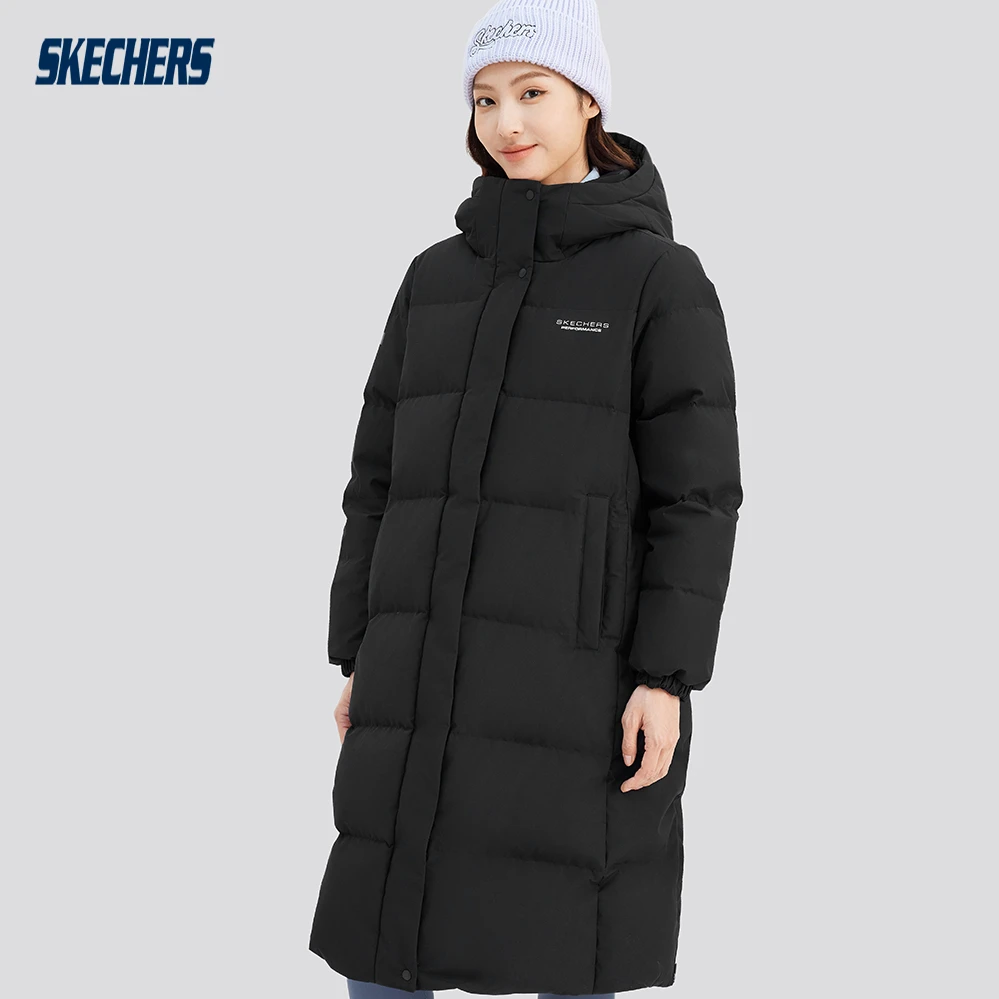 斯凯奇官方冬季女款保暖棉服外套大衣长款羽绒外套P424W061